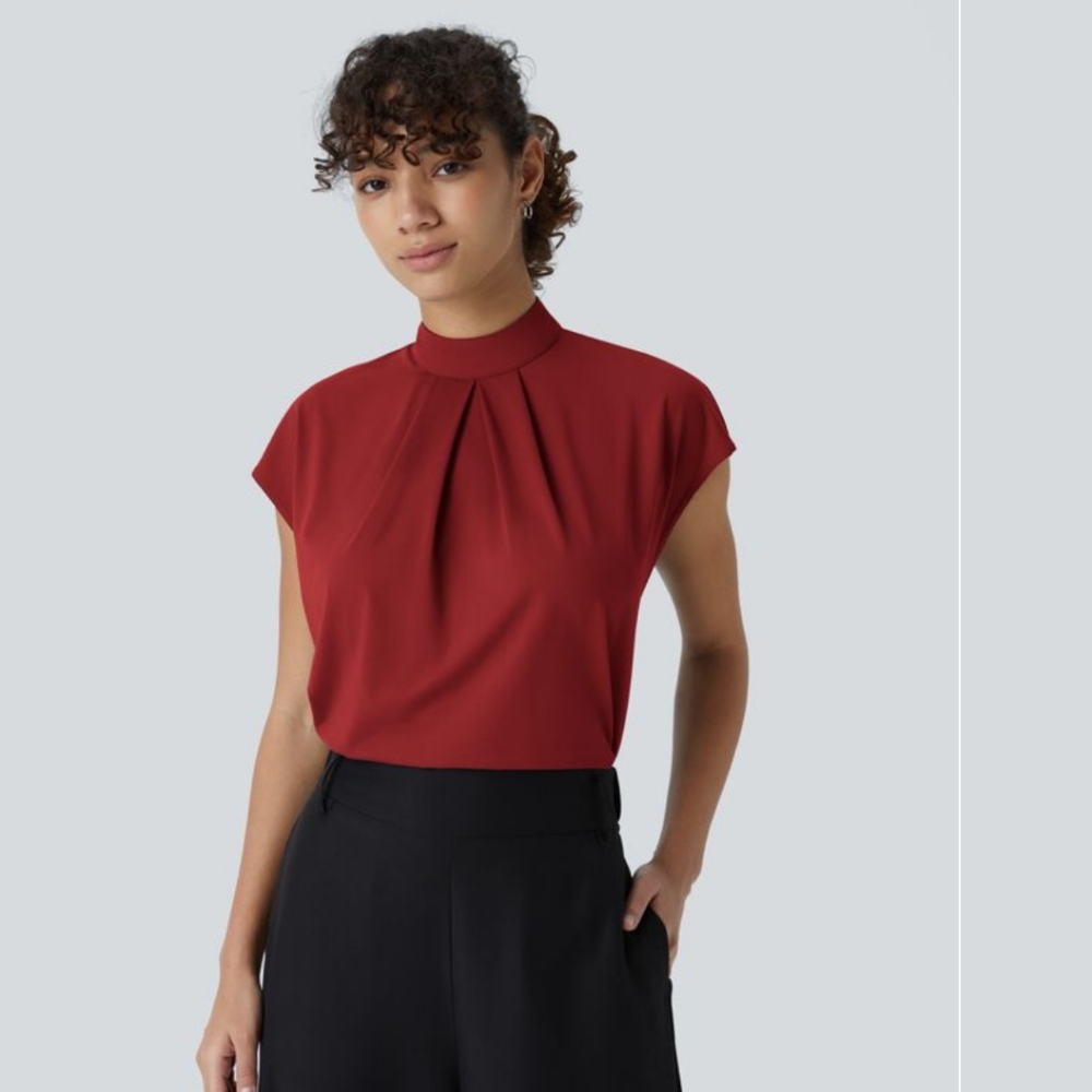 HALARA Stand Collar Back Cap Sleeve Work Blouse Size M
